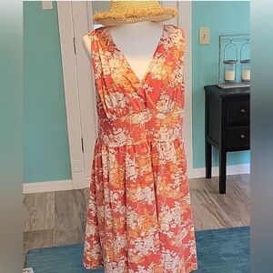 Gloria Vanderbilt salmon peach Cotton faux Wrap Floral Sleeveless Dress 1X Plus